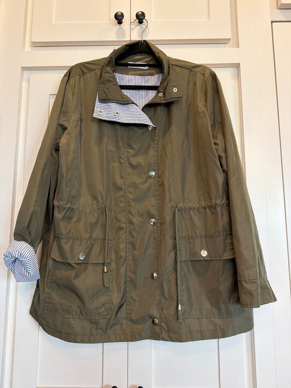 Twinklady Olive stripe contrast raincoat XL